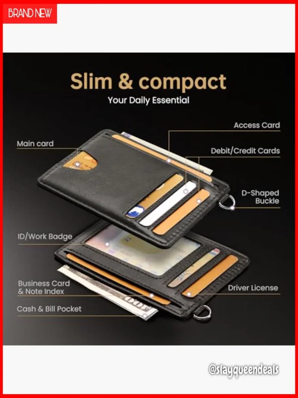 Slim RFID Blocking Credit Card Holder with 6 Slots and ID Window